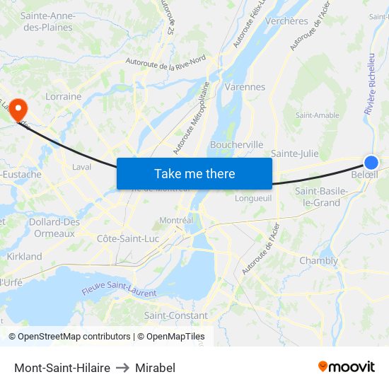 Mont-Saint-Hilaire to Mirabel map