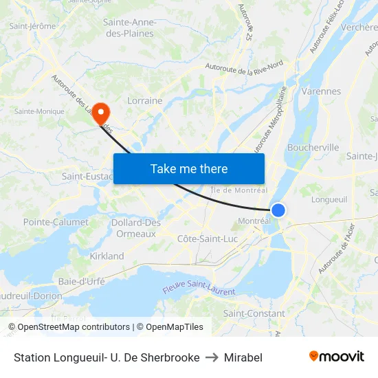 Station Longueuil- U. De Sherbrooke to Mirabel map