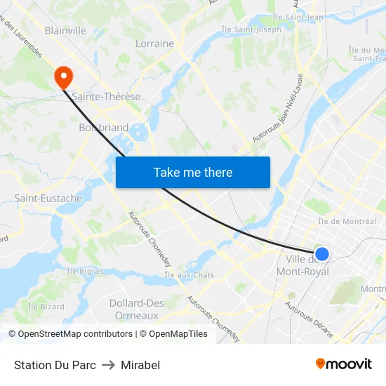 Station  Du Parc to Mirabel map