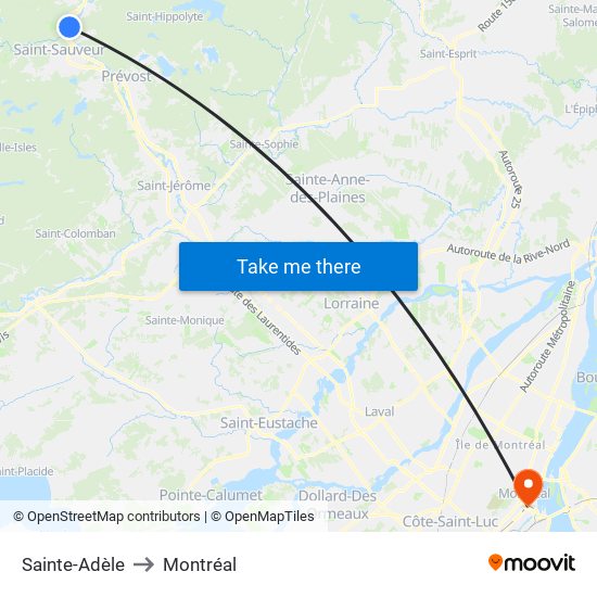 Sainte-Adèle to Montréal map