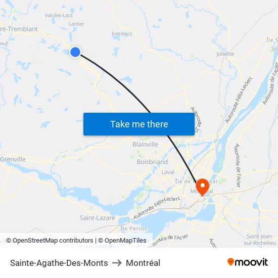 Sainte-Agathe-Des-Monts to Montréal map
