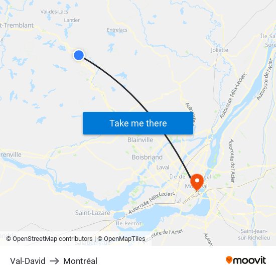 Val-David to Montréal map