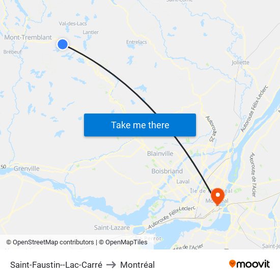 Saint-Faustin--Lac-Carré to Montréal map