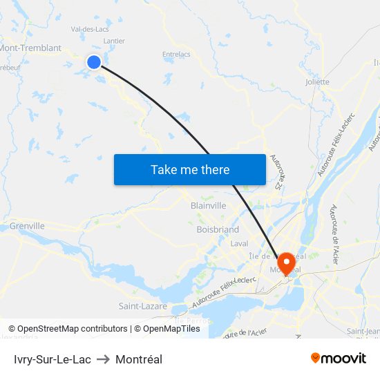 Ivry-Sur-Le-Lac to Montréal map