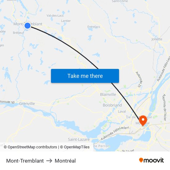 Mont-Tremblant to Montréal map