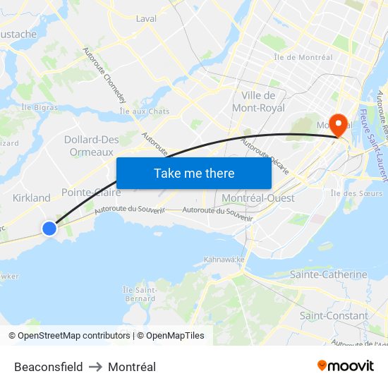 Beaconsfield to Montréal map