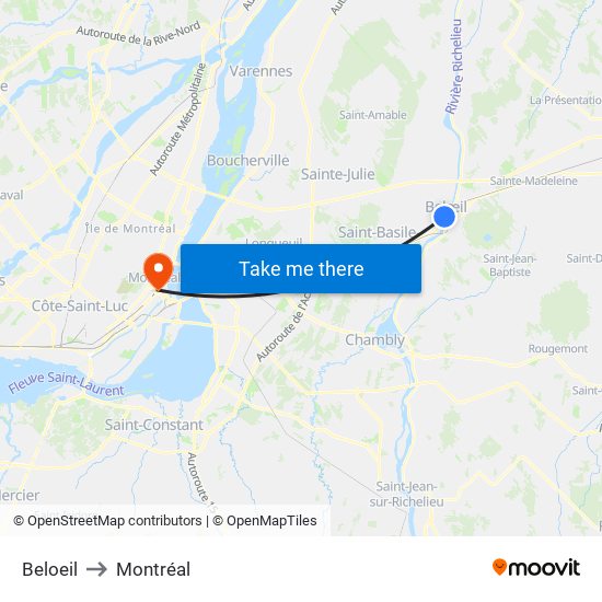 Beloeil to Montréal map