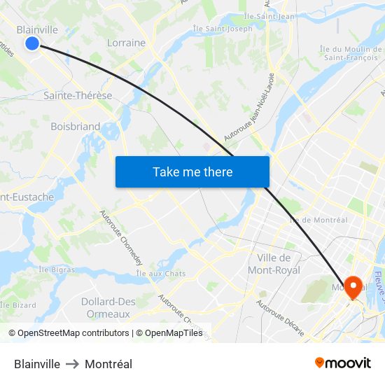 Blainville to Montréal map