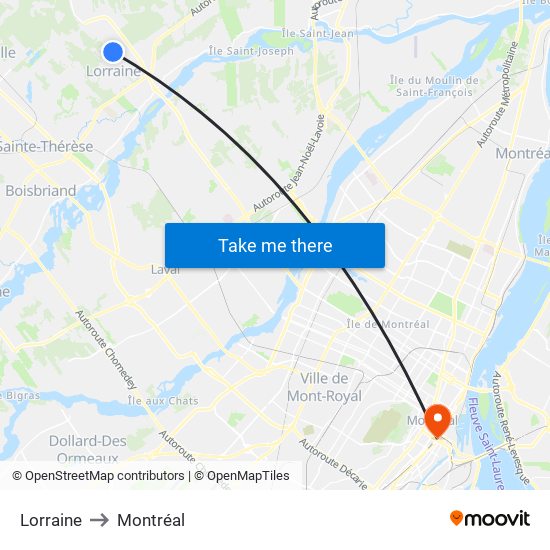 Lorraine to Montréal map