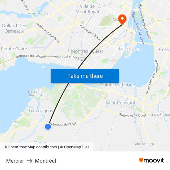 Mercier to Montréal map