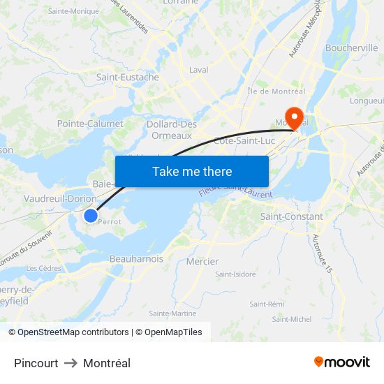 Pincourt to Montréal map