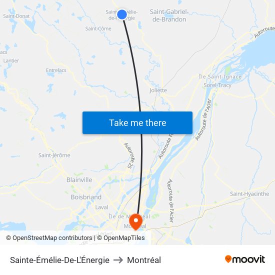 Sainte-Émélie-De-L'Énergie to Montréal map