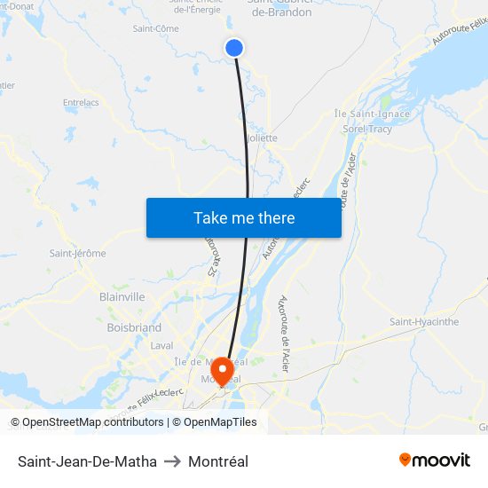 Saint-Jean-De-Matha to Montréal map