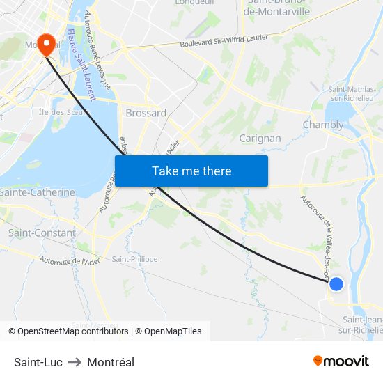 Saint-Luc to Montréal map