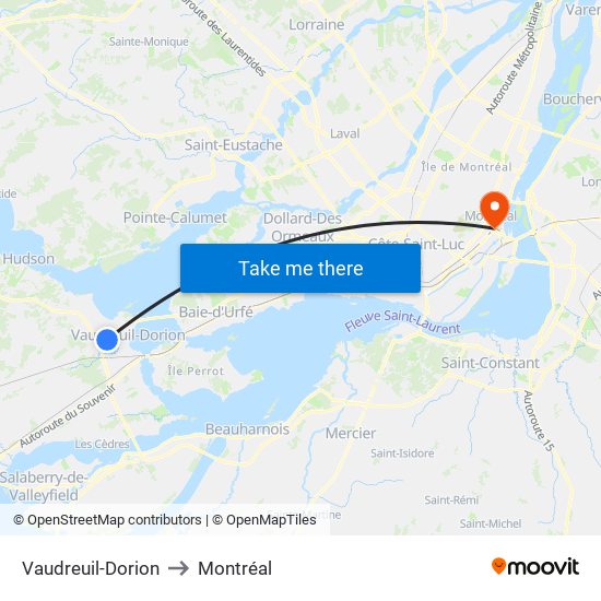 Vaudreuil-Dorion to Montréal map