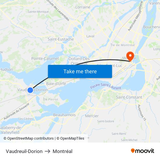 Vaudreuil-Dorion to Montréal map