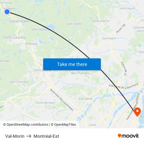 Val-Morin to Montréal-Est map