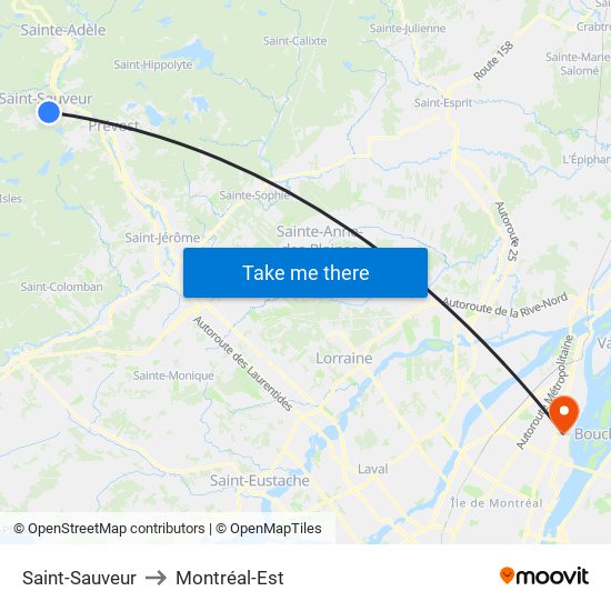 Saint-Sauveur to Montréal-Est map