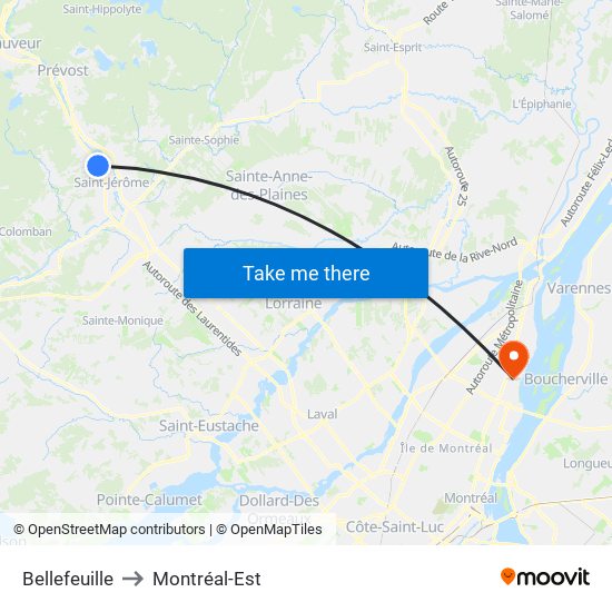 Bellefeuille to Montréal-Est map