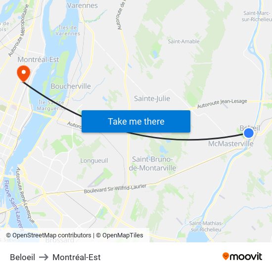 Beloeil to Montréal-Est map