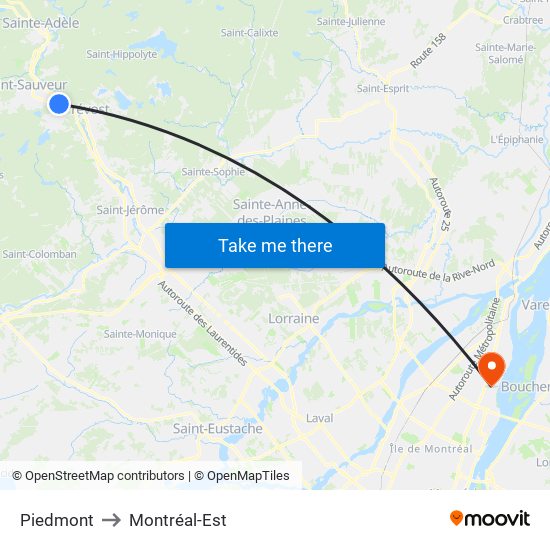 Piedmont to Montréal-Est map