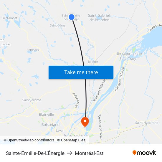 Sainte-Émélie-De-L'Énergie to Montréal-Est map