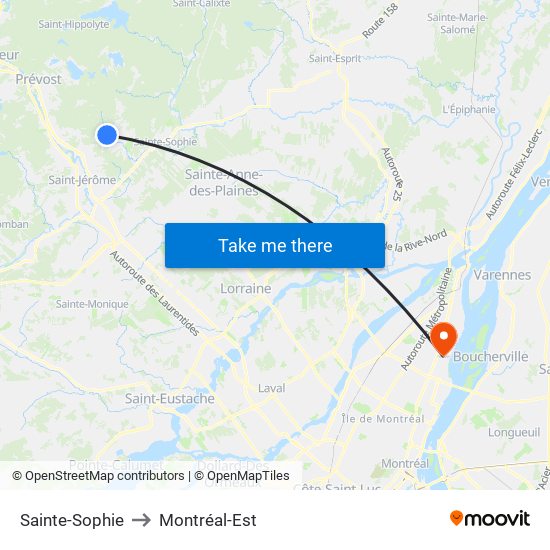 Sainte-Sophie to Montréal-Est map