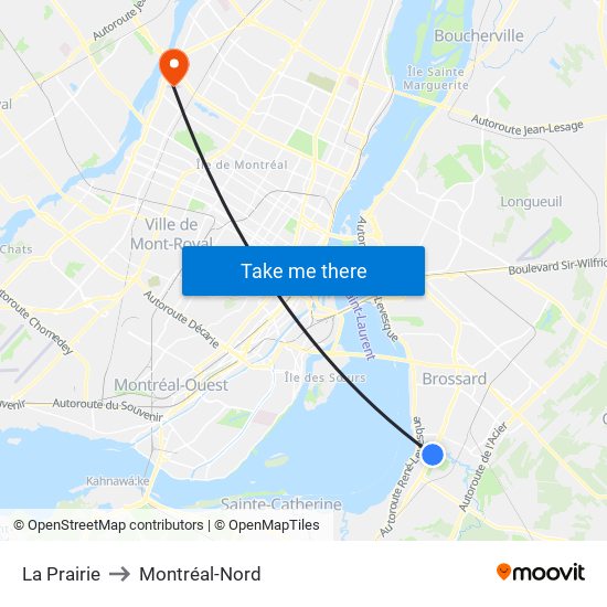 La Prairie to Montréal-Nord map