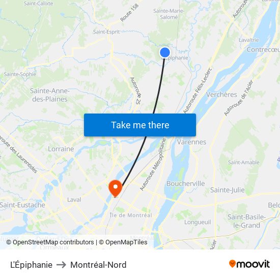 L'Épiphanie to Montréal-Nord map