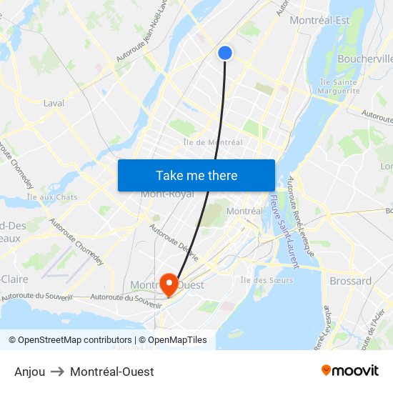 Anjou to Montréal-Ouest map