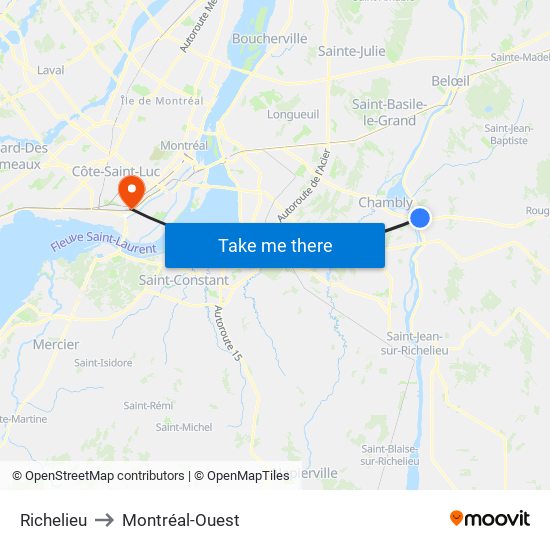 Richelieu to Montréal-Ouest map