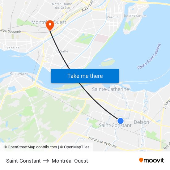 Saint-Constant to Montréal-Ouest map