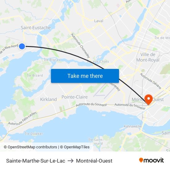 Sainte-Marthe-Sur-Le-Lac to Montréal-Ouest map