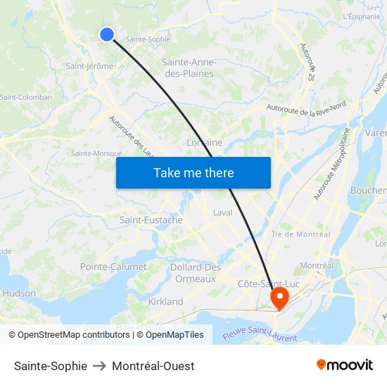 Sainte-Sophie to Montréal-Ouest map