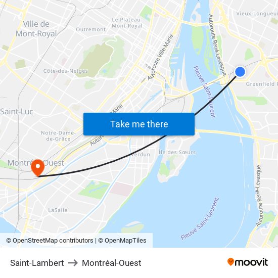 Saint-Lambert to Montréal-Ouest map