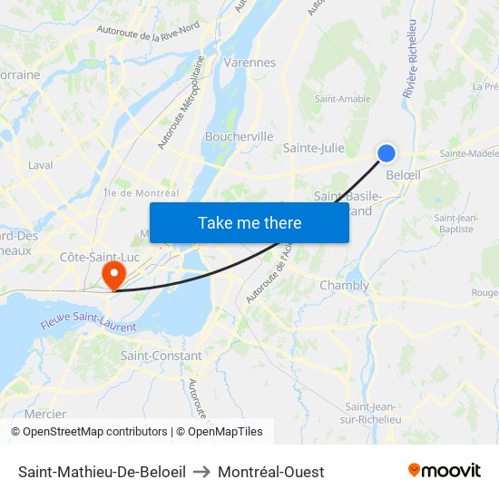 Saint-Mathieu-De-Beloeil to Montréal-Ouest map