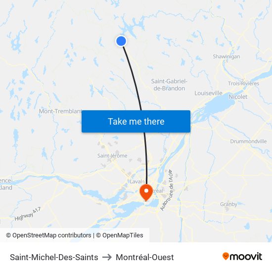 Saint-Michel-Des-Saints to Montréal-Ouest map