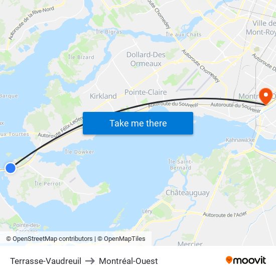 Terrasse-Vaudreuil to Montréal-Ouest map