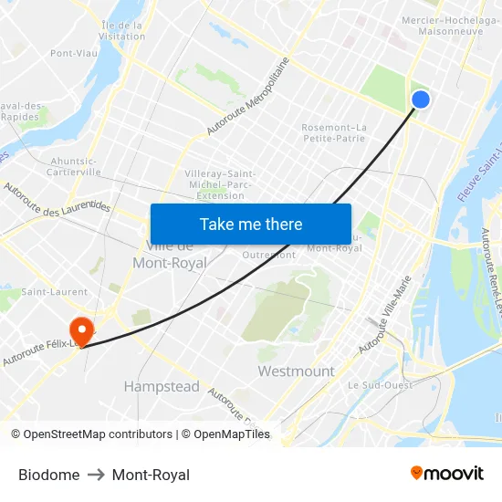 Biodome to Mont-Royal map