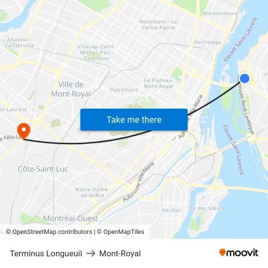 Terminus Longueuil to Mont-Royal map