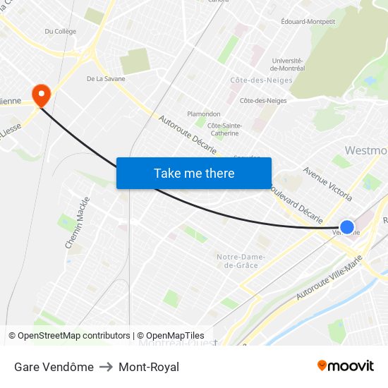 Gare Vendôme to Mont-Royal map