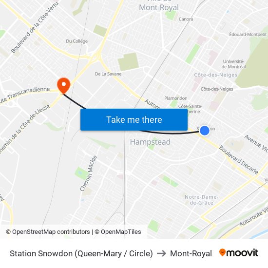 Station Snowdon (Queen-Mary / Circle) to Mont-Royal map