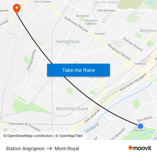 Station Angrignon to Mont-Royal map