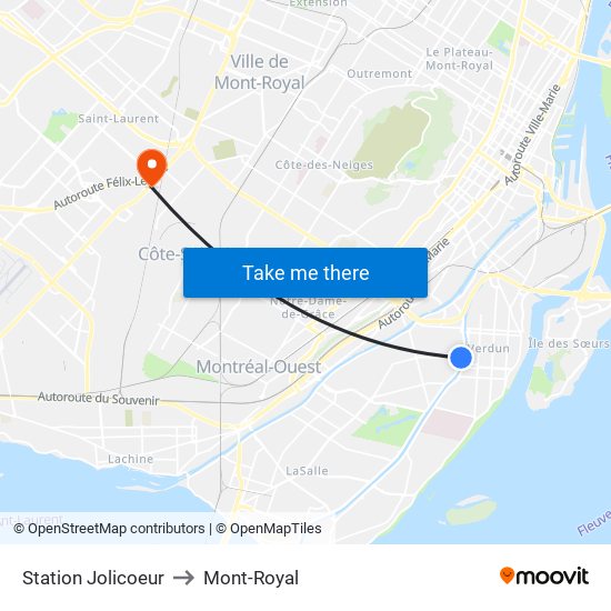Station Jolicoeur to Mont-Royal map