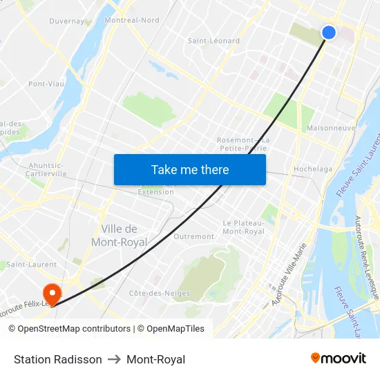 Station Radisson to Mont-Royal map