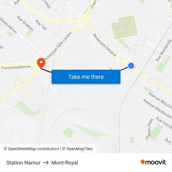 Station Namur to Mont-Royal map
