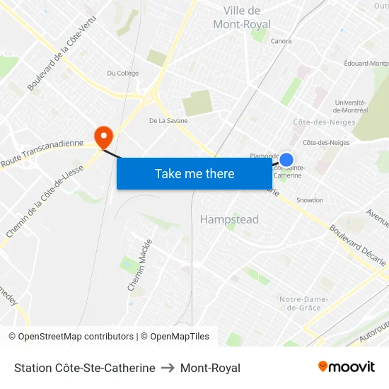 Station Côte-Ste-Catherine to Mont-Royal map
