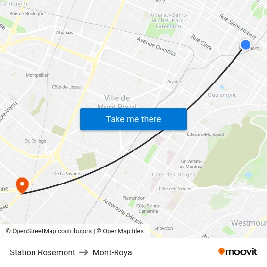 Station Rosemont to Mont-Royal map