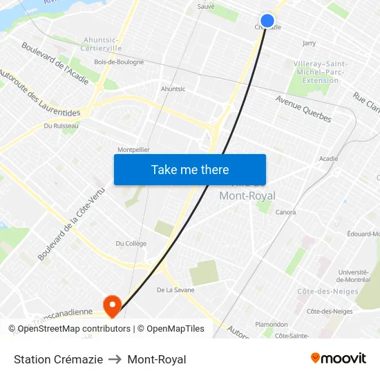 Station Crémazie to Mont-Royal map