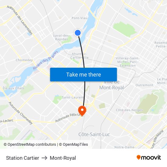 Station Cartier to Mont-Royal map